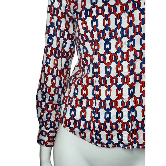 Jones New York Petite Small Womens Long Sleeve Button-Up Shirt Chain Link Print - Picture 4 of 13